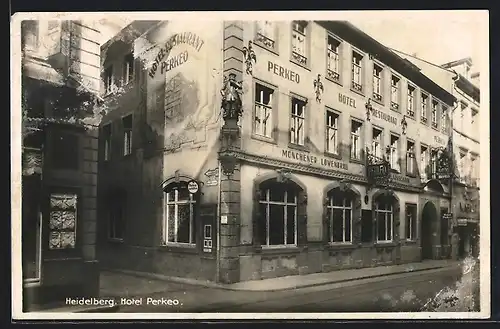 AK Heidelberg, Hotel Perkeo von der Strasse aus gesehen