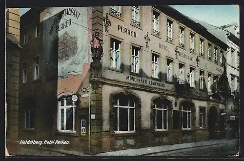 AK Heidelberg, Hotel-Restaurant Perkeo mit Strasse