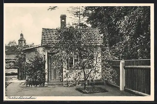 AK Neudietendorf /Th., Erdmuth Dorotheenschule der Brüdergemeine, Gartenhäuschen