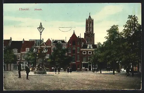 AK Utrecht, Neude, Strassenpartie mit Laterne