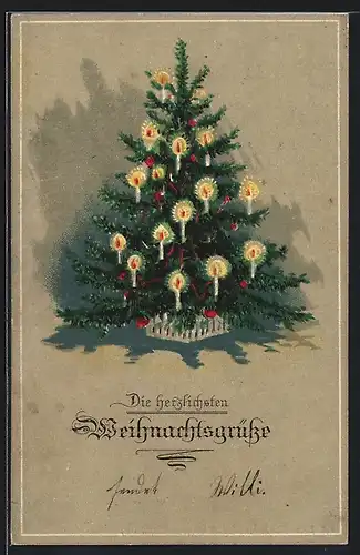 AK Beleuchteter und Geschmückter Christbaum, Weihnachtsgrüsse
