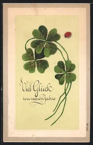 AK Neujahrsgruss, Kleeblatt, Marienkäfer
