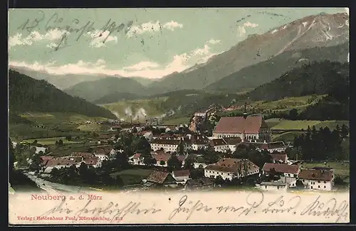 AK Neuberg a. d. Mürz, Teilansicht mit Bergen