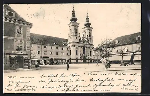 AK Graz, Mariahilferplatz mit Geschäften