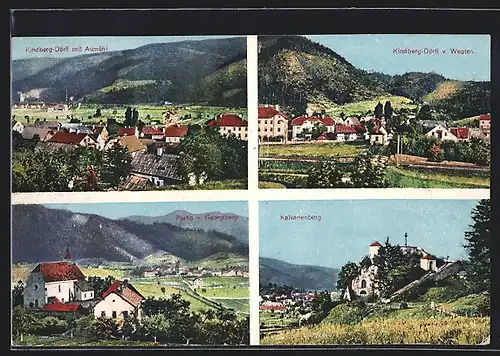 AK Kindberg-Dörfl, Panorama, Kalvarienberg & Georgiberg