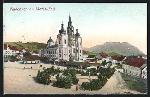 AK Maria-Zell, Ortspartie mit Kirche