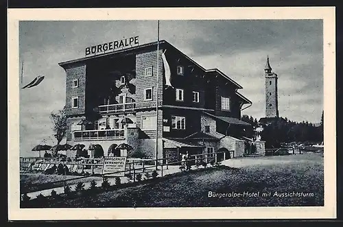 AK Mariazell, Bürgeralpe-Hotel mit Aussichtsturm