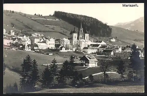 AK Mariazell, Ortspartie mit Kirche
