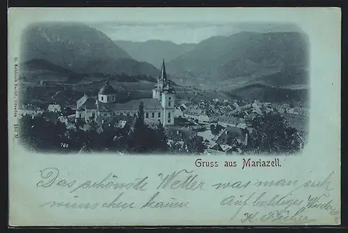 AK Mariazell, Ortsansicht aus der Vogelschau