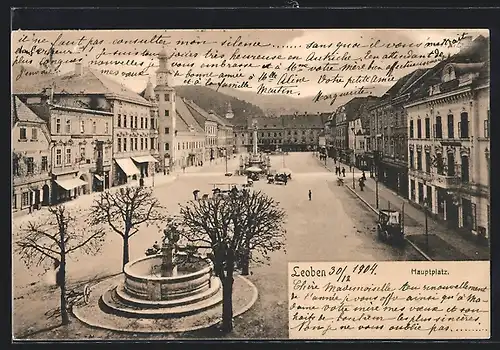 AK Leoben, Hauptplatz mit Denkmal