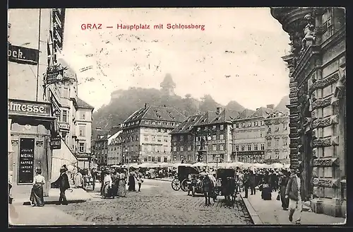 AK Graz, Hauptplatz mit Schlossberg