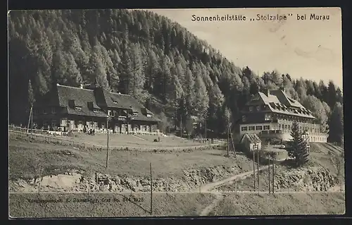 AK Murau, Sonnenheilstätte Stolzalpe mit Strasse und Weg