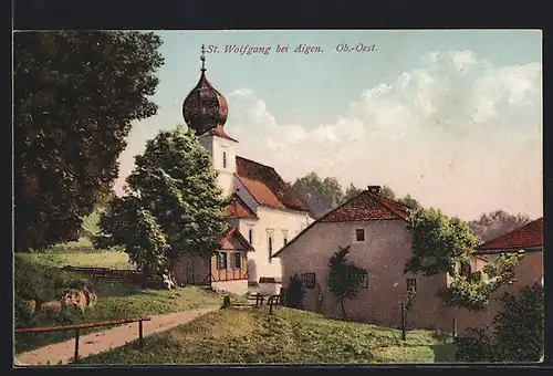 AK St. Wolfgang bei Aigen, Ortspartie mit Kirche