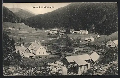 AK Frein bei Mürzsteg, Ortsansicht mit Förderanlage aus der Vogelschau