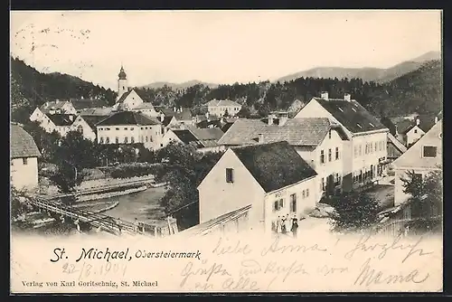 AK St. Michael, Teilansicht mit Brücke aus der Vogelschau