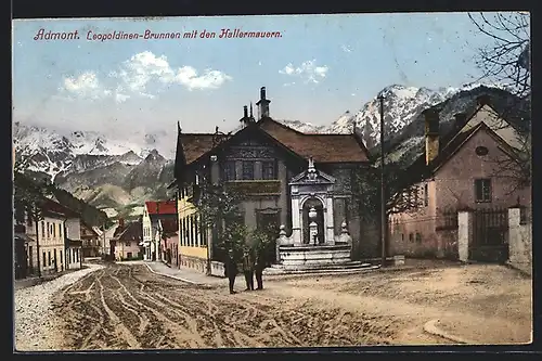 AK Admont, Leopoldinen-Brunnen mit den Hallermauern