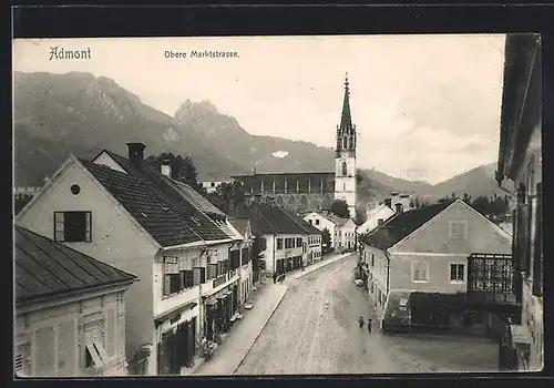 AK Admont, Obere Marktstrasse mit Kirche aus der Vogelschau