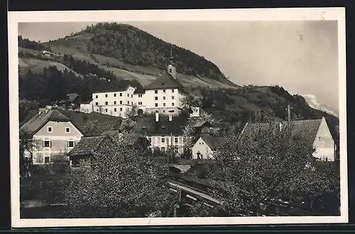 AK Donnersbach, Teilansicht mit Kirche und Wald und Berge