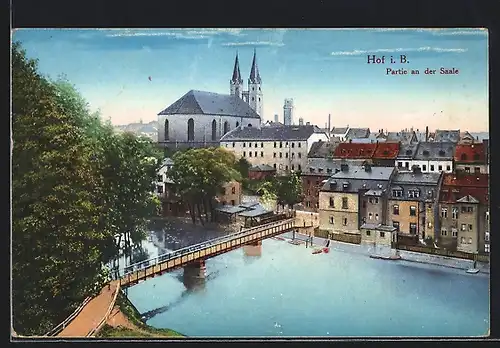 AK Hof i.B., Partie an der Saale