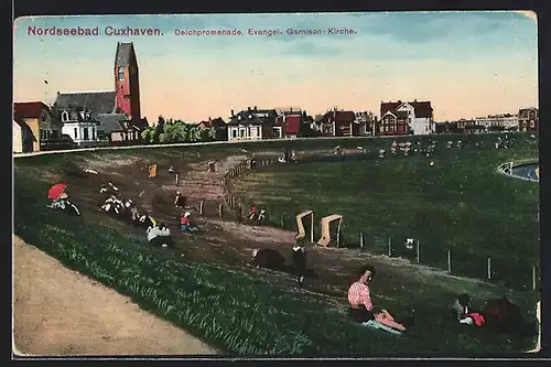 AK Cuxhaven, Deichpromenade, Evangel. Garnison-Kirche