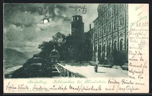 Mondschein-AK Heidelberg, Schlossaltan bei Vollmond