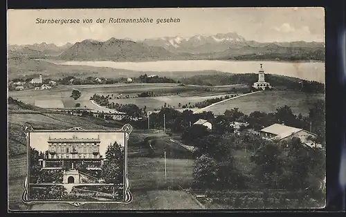 AK Rottmannshöhe, Blick über den Starnberger See, Hotel
