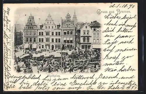 AK Bremen, Marktplatz mit Ständen