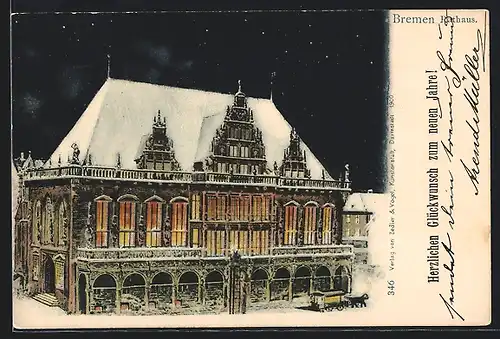 AK Bremen, Rathaus bei Nacht