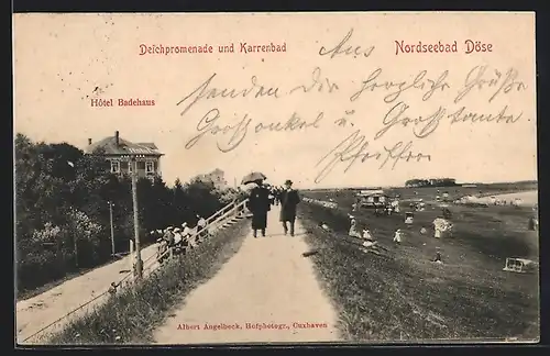 AK Döse, Deichpromenade und Karrenbad, Hotel Badehaus