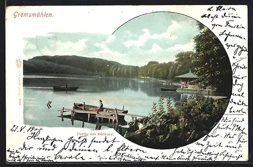 AK Gremsmühlen, Partie am Diecksee mit Booten