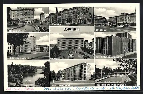 AK Bochum, Rathaus, Handelshof, Stadtbad, Landgericht, Benzolverband