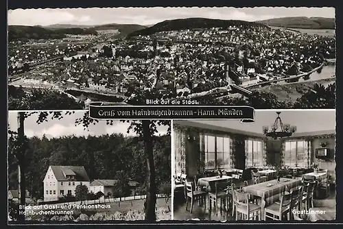 AK Hann Münden, Gasthaus und Pension Hainbuchenbrunnen, Gastzimmer, Blick auf die Stadt