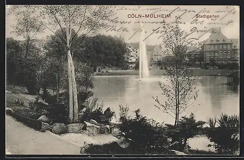 AK Köln-Mülheim, Der Stadtgarten und Springbrunnen