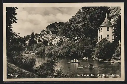 AK Tübingen, Neckarpartie mit Hölderlinturm