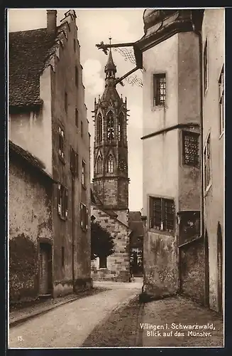 AK Villingen /Schwarzw., Strassenpartie mit Münster
