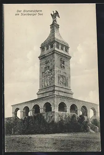 AK Starnberg, Bismarckdenkmal am Starnberger See, Turm mit Treppen