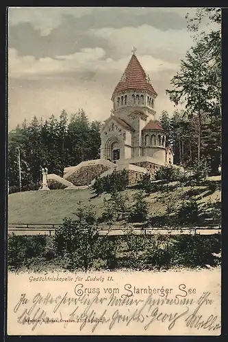 AK Starnberg, Votivkapelle Ludwig II. mit Anlagen
