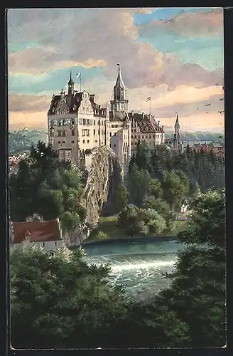 AK Sigmaringen, Schloss aus der Vogelschau
