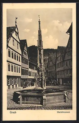 AK Urach, Marktbrunnen, Strassenansicht