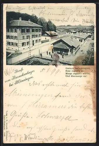 AK Münsingen, Barackenlager aus der Vogelschau