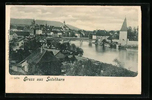 AK Solothurn, Flusspartie mit Stadtansicht