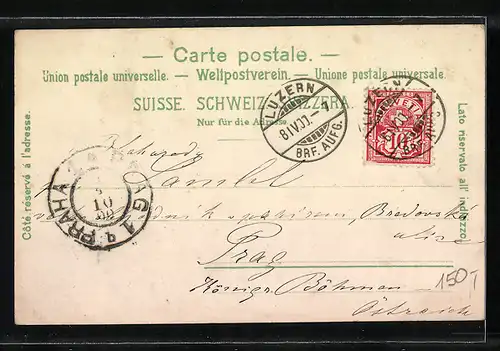 Mondschein-AK Luzern, Der Schweizerhofquai im Vollmondlicht