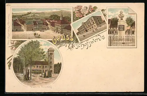 Lithographie Bischofswerda, Waldvilla Butterburg, Hermann Stift
