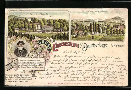 Lithographie Erichsruh a. Bentherberg, Gasthaus Zur schönen Aussicht, Vater Rehbock, Ein Blick vom Bentherberge