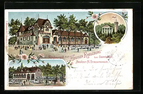 Lithographie Darmstadt, Restaurant zum Heiligen Kreuzberg, Kleine Restauration mit Terrasse