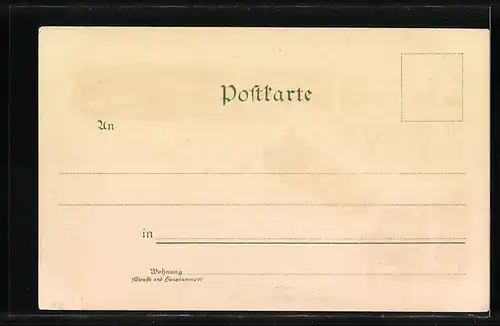 Lithographie Alzey, Totalansicht, Seminar, Kriegerdenkmal, Burgruine