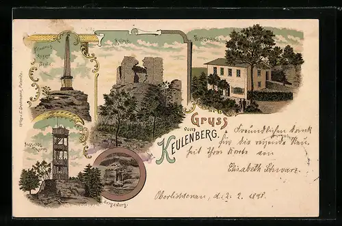 Lithographie Oberlichtenau, Ruine, Aussichts-Turm, Wirtshaus