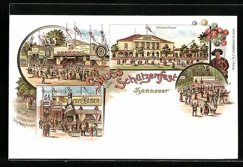 Lithographie Hannover, Volksfest Schützenfest, Gasthaus Schützenhaus, Lederer-Bräu Nürnberg