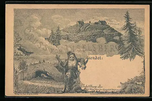 Lithographie Inselberg, Totalansicht mit Thorstein