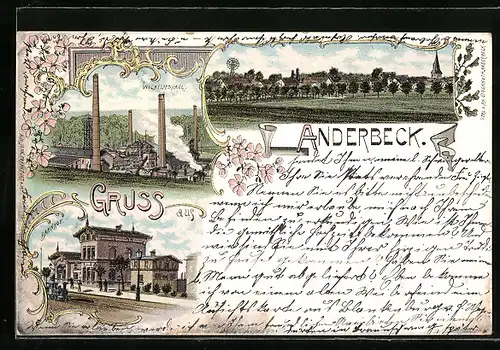 Lithographie Anderbeck, Bahnhof, Wilhelmshall, Ortsansicht